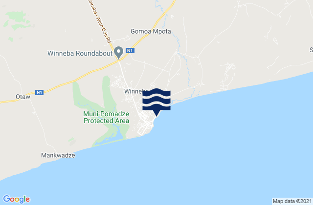 Mapa da tábua de marés em Winneba, Ghana