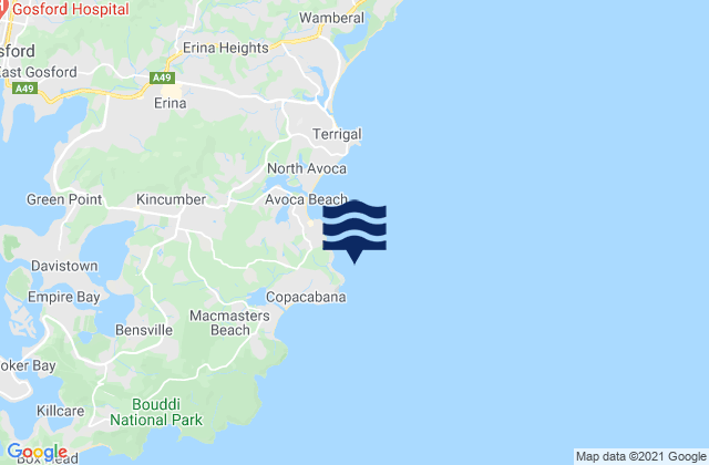 Mapa da tábua de marés em Winney Bay, Australia