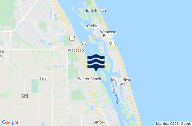 Mapa da tábua de marés em Winter Beach, United States