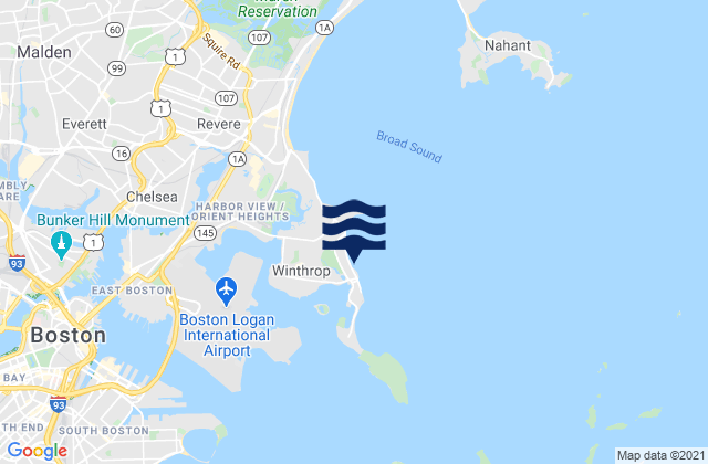 Mapa da tábua de marés em Winthrop Beach, United States
