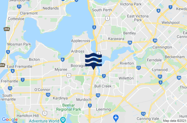 Mapa da tábua de marés em Winthrop, Australia