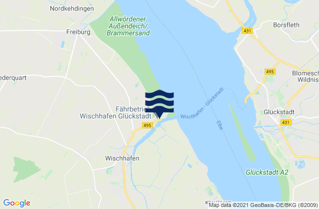Mapa da tábua de marés em Wischhafen - Sperrwerk, Denmark