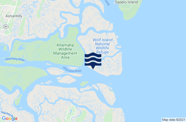 Mapa da tábua de marés em Wolf Island South End, United States
