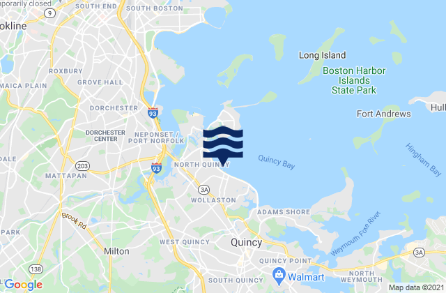 Mapa da tábua de marés em Wollaston Beach Quincy Shore Reservation, United States