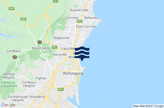Mapa da tábua de marés em Wollongong North Beach, Australia