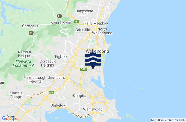 Mapa da tábua de marés em Wollongong South Beach, Australia