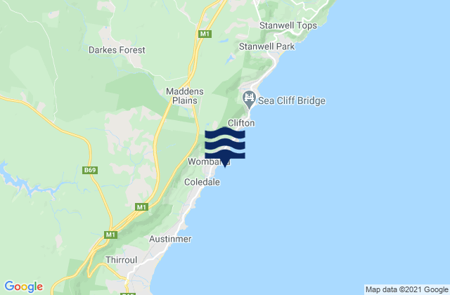 Mapa da tábua de marés em Wombarra, Australia