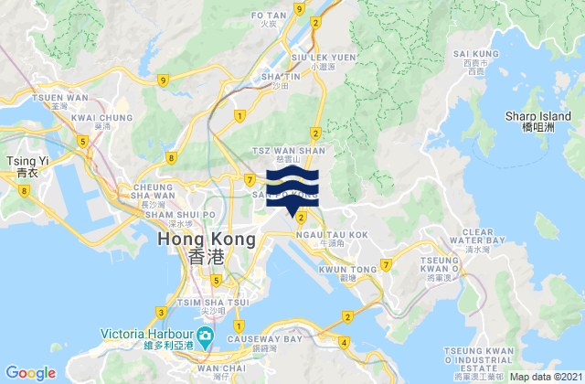 Mapa da tábua de marés em Wong Tai Sin, Hong Kong