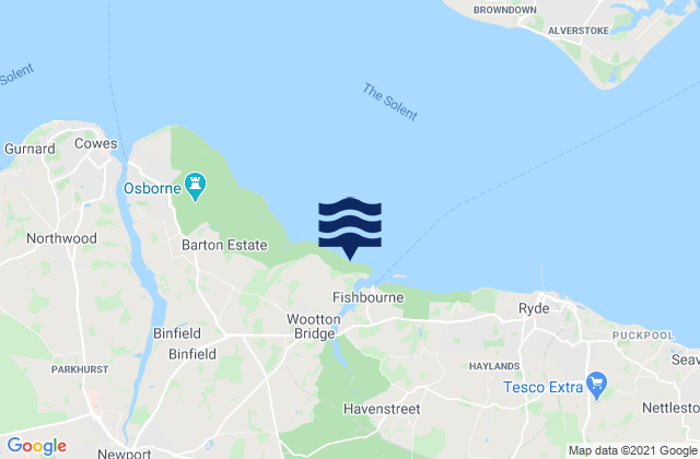 Mapa da tábua de marés em Wood Bay Beach, United Kingdom