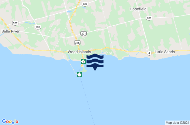 Mapa da tábua de marés em Wood Island, Canada