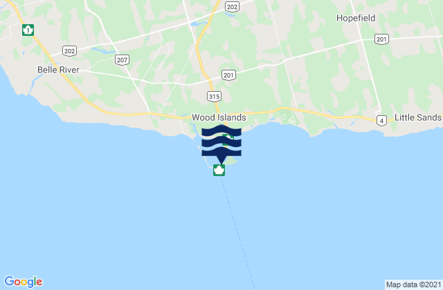 Mapa da tábua de marés em Wood Islands, Canada
