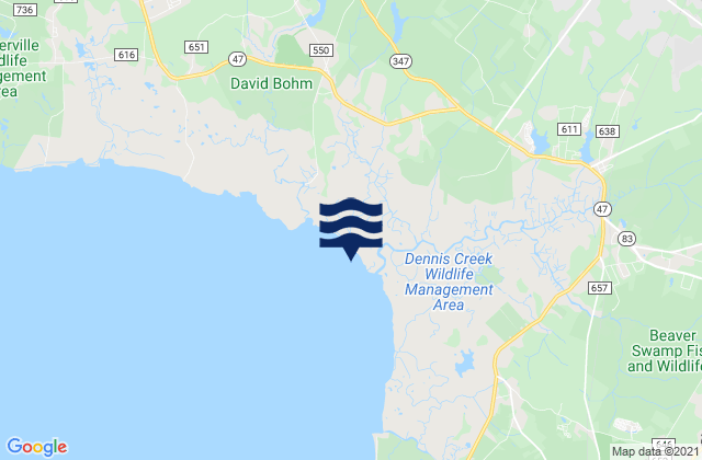 Mapa da tábua de marés em Woodbine, United States