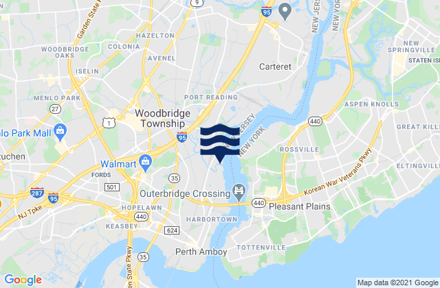 Mapa da tábua de marés em Woodbridge Creek (0.8 N.mi. Above Entrance), United States