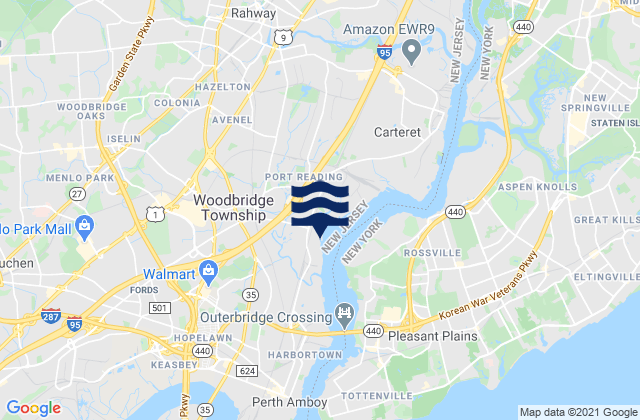 Mapa da tábua de marés em Woodbridge, United States
