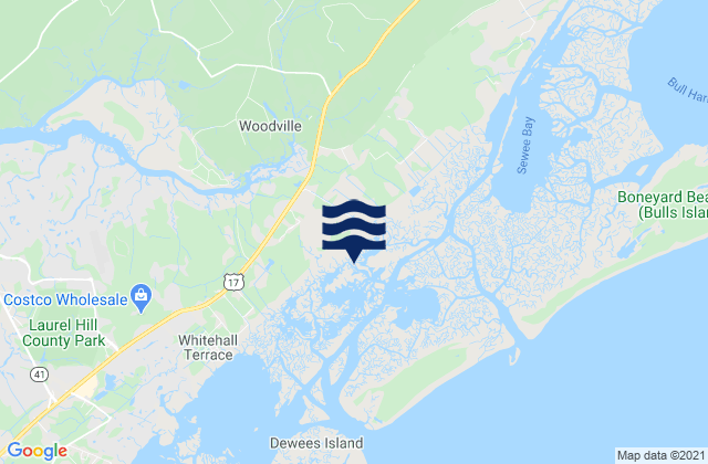 Mapa da tábua de marés em Woodville, United States