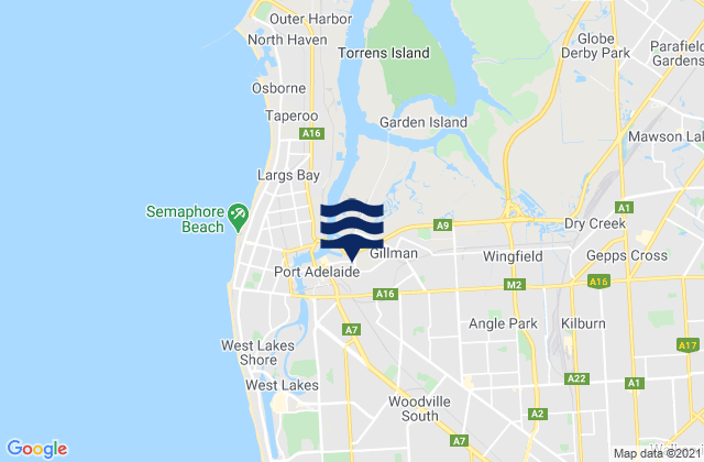 Mapa da tábua de marés em Woodville North, Australia