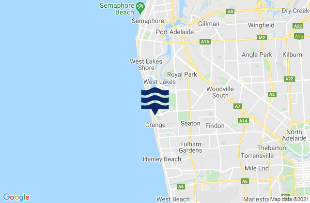 Mapa da tábua de marés em Woodville West, Australia