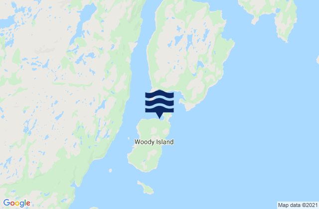 Mapa da tábua de marés em Woody Island, Canada