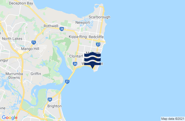 Mapa da tábua de marés em Woody Point Beach, Australia