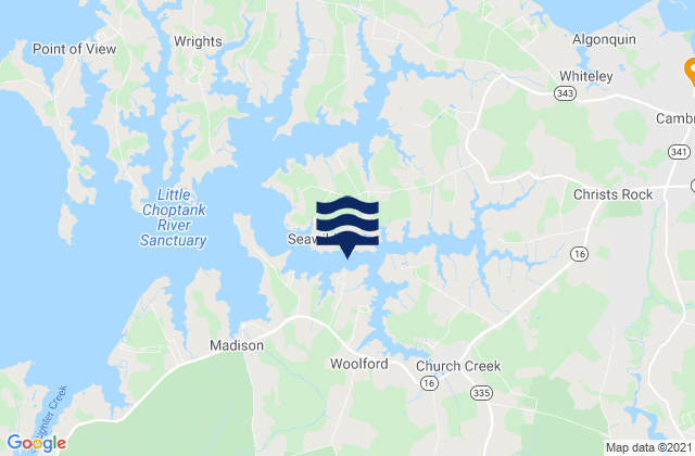 Mapa da tábua de marés em Woolford (Church Creek), United States