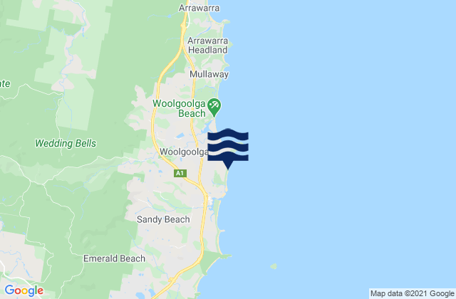 Mapa da tábua de marés em Woolgoolga Back Beach, Australia