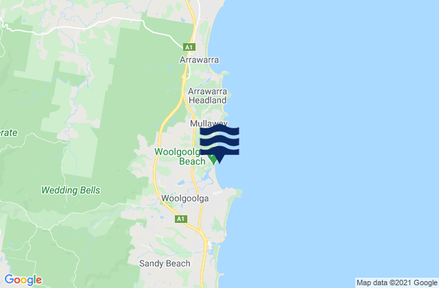 Mapa da tábua de marés em Woolgoolga Beach, Australia