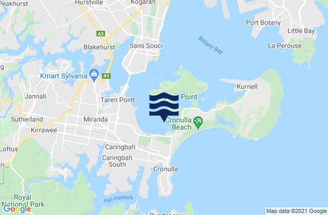 Mapa da tábua de marés em Woolooware Bay, Australia
