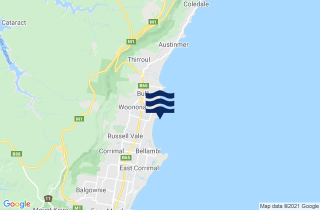 Mapa da tábua de marés em Woonona Beach, Australia