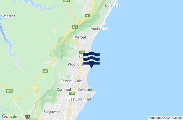 Mapa da tábua de marés em Woonona, Australia