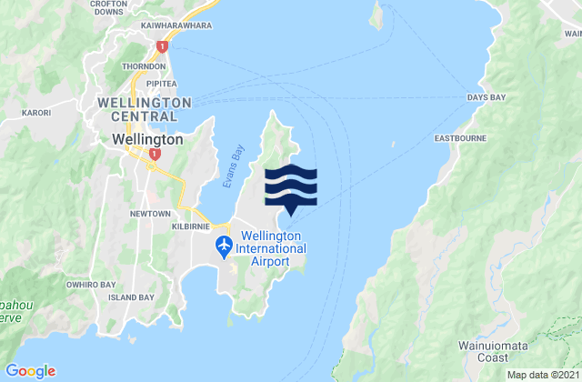 Mapa da tábua de marés em Worser Bay, New Zealand