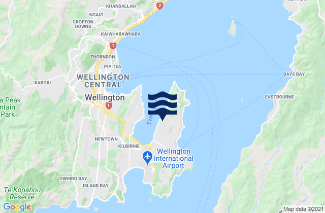 Mapa da tábua de marés em Worser Bay, New Zealand