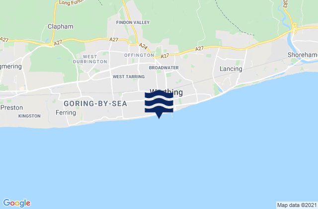 Mapa da tábua de marés em Worthing Beach, United Kingdom