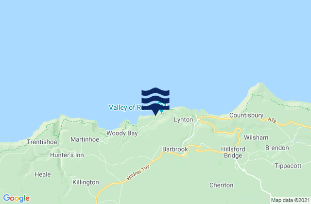 Mapa da tábua de marés em Wringcliff Beach, United Kingdom