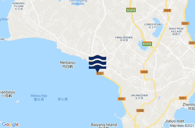 Mapa da tábua de marés em Wubao, China
