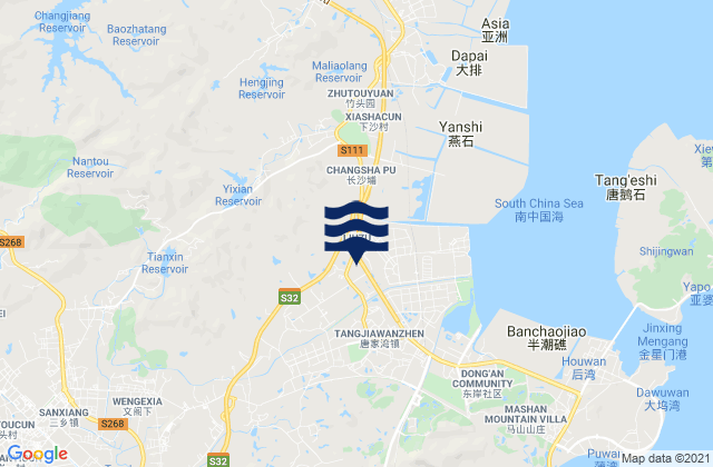Mapa da tábua de marés em Wuguishan, China
