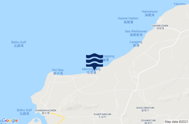 Mapa da tábua de marés em Wulie, China