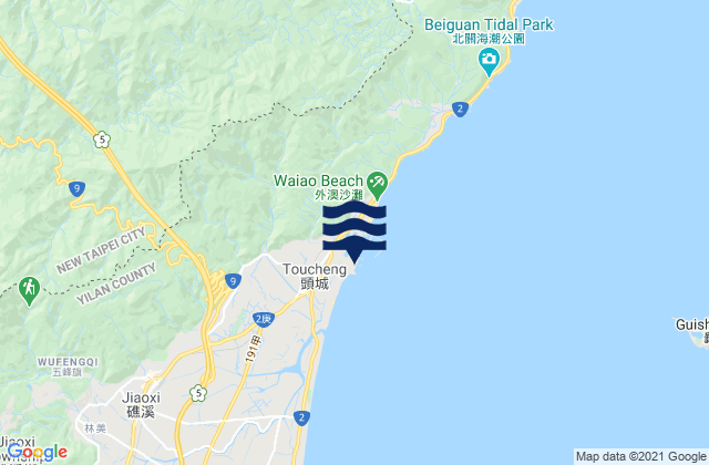 Mapa da tábua de marés em Wushi, Taiwan