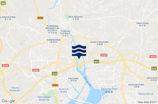 Mapa da tábua de marés em Wuxian, China