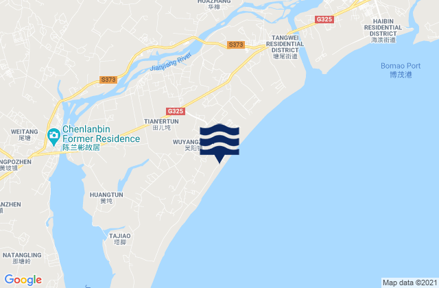 Mapa da tábua de marés em Wuyang, China
