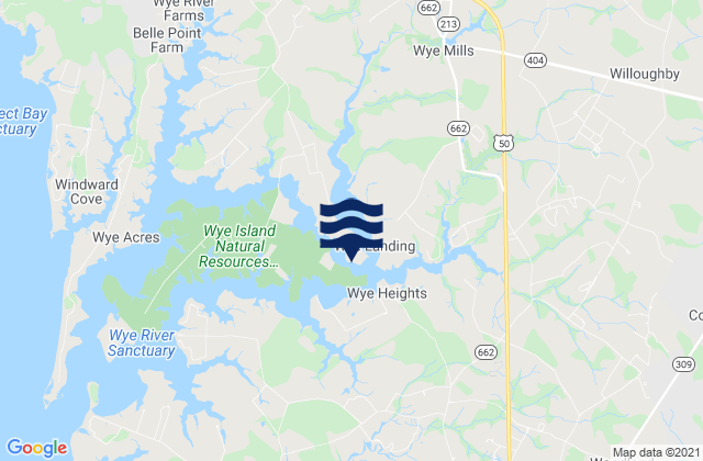 Mapa da tábua de marés em Wye Landing, United States