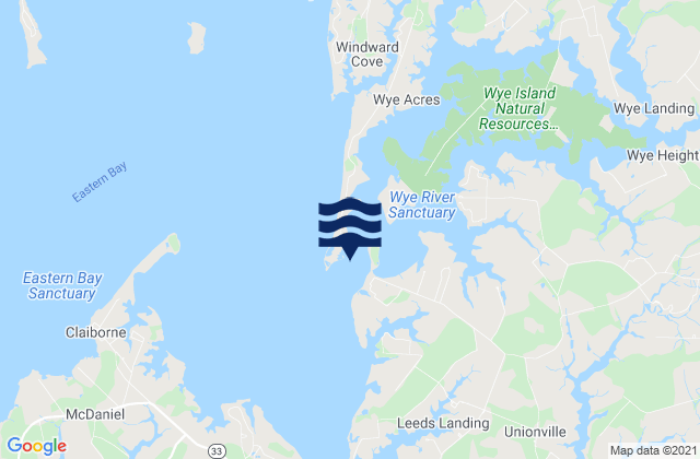 Mapa da tábua de marés em Wye River west of Bruffs Island, United States