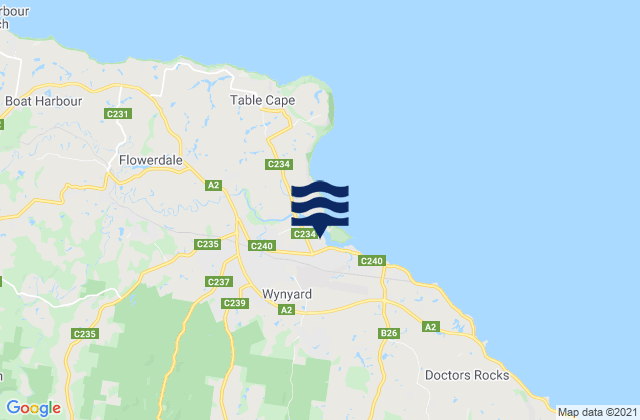 Mapa da tábua de marés em Wynyard, Australia