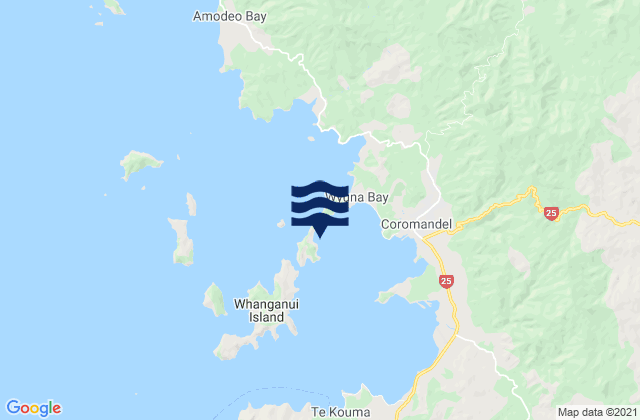 Mapa da tábua de marés em Wyuna, New Zealand