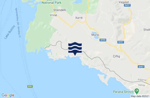 Mapa da tábua de marés em Xarrë, Albania