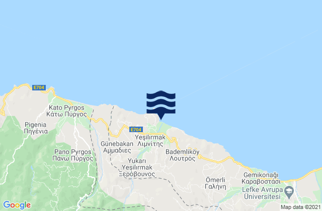 Mapa da tábua de marés em Xeróvounos, Cyprus
