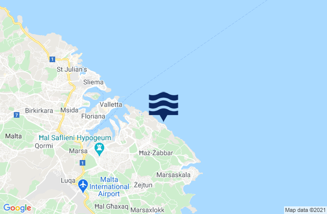 Mapa da tábua de marés em Xgħajra, Malta