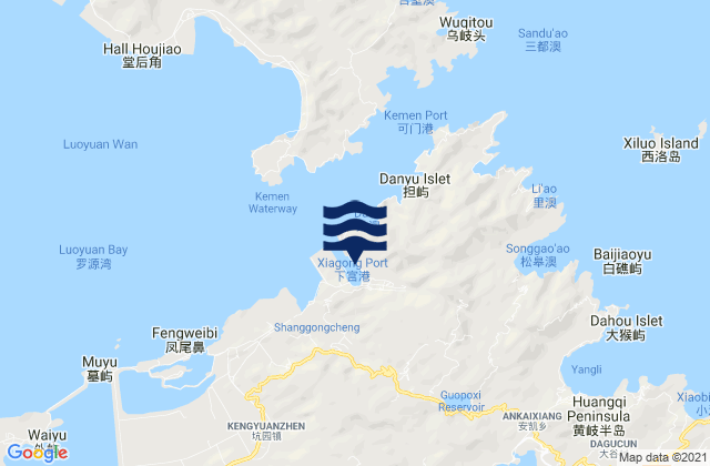 Mapa da tábua de marés em Xiagong, China