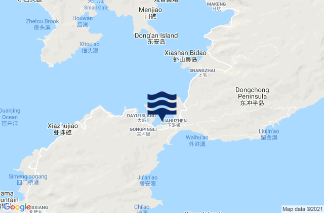 Mapa da tábua de marés em Xiahu, China