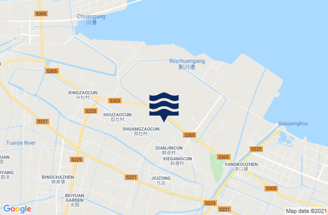 Mapa da tábua de marés em Xiamazhuang, China