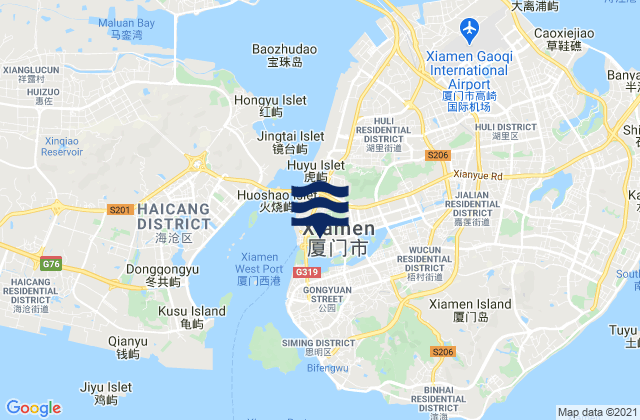 Mapa da tábua de marés em Xiamen, China